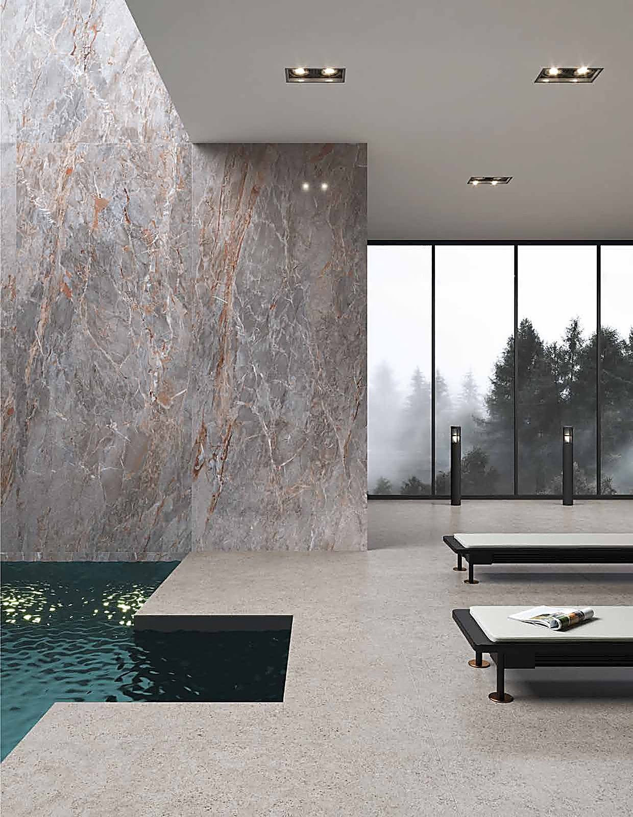 Amani Grey XXL slab toegepast in een interieur