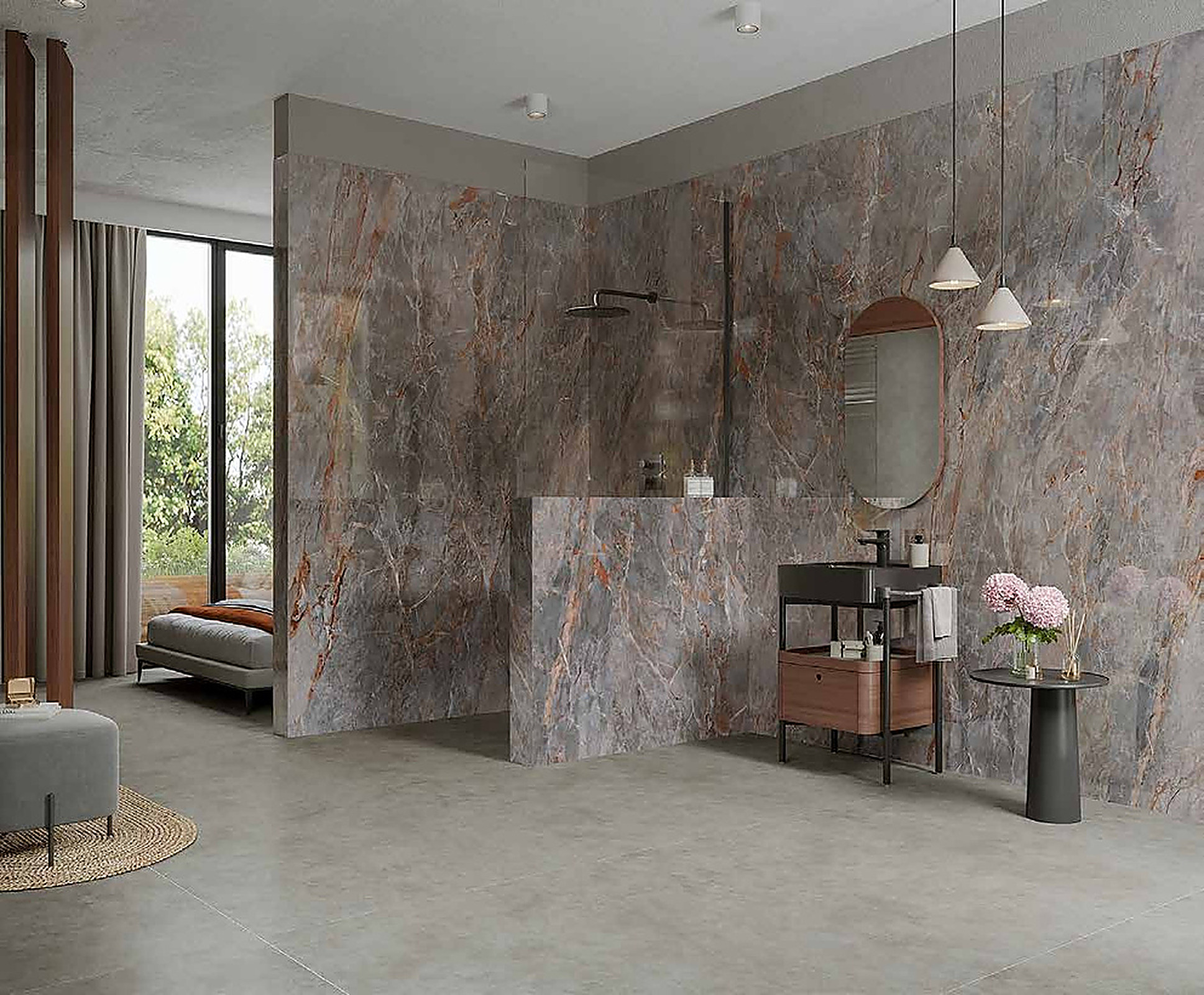 Sarrancolin XXL slab toegepast in een interieur
