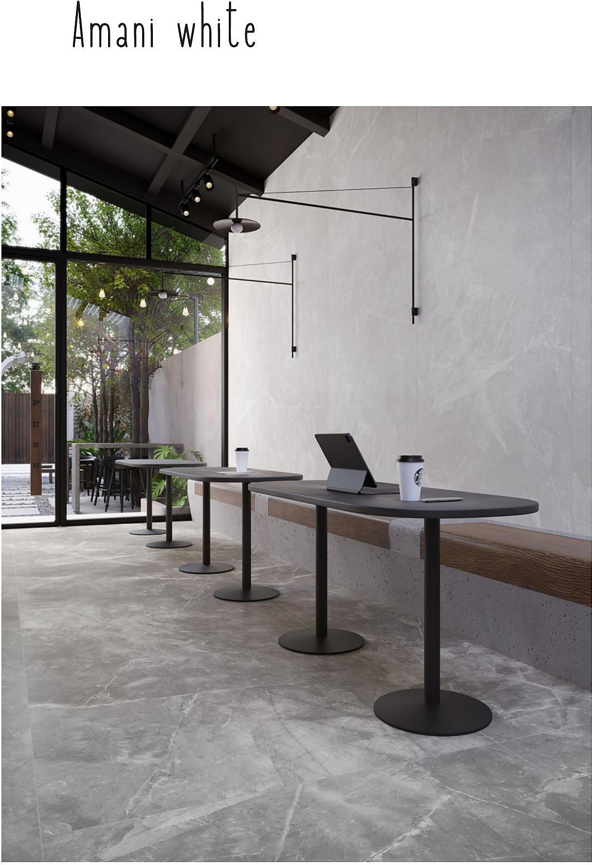 Amani White XXL slab toegepast in een interieur