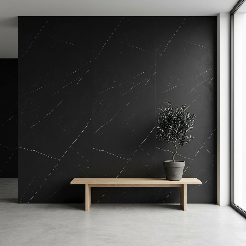 Bronze Line XXL slab toegepast als wandafwerking in een interieur