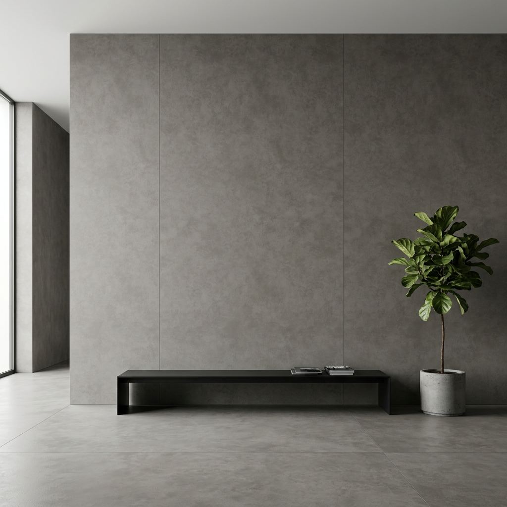 Luxury Cement Grijs XXL slab toegepast als wandafwerking in een interieur