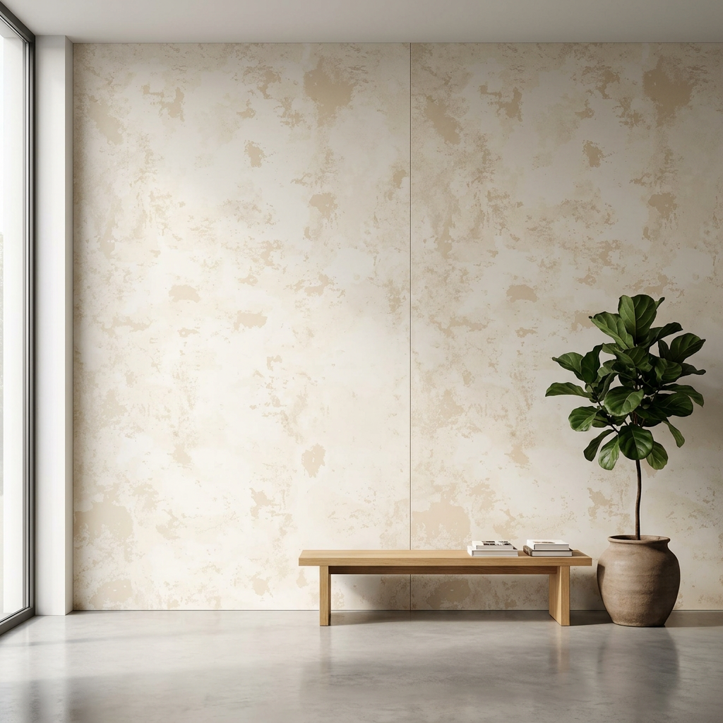 Luxury Cement Wit XXL slab toegepast als wandafwerking in een interieur