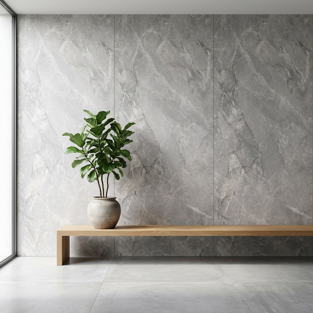 Moondust XXL slab toegepast als wandafwerking in een interieur