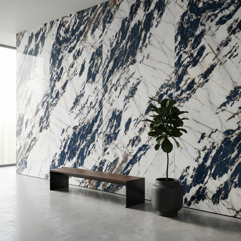 Tiffany Blue XXL slab toegepast als wandafwerking in een interieur